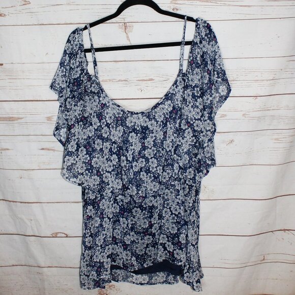 Torrid Floral Chiffon Ruffled Shoulder 5 Plus Size 5X Blue Grey Pink‎ - Picture 8 of 11